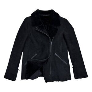 100% LAMB SHEARLING Just Female Vintage Luxury Jacket Coat Bomber Womens Small
